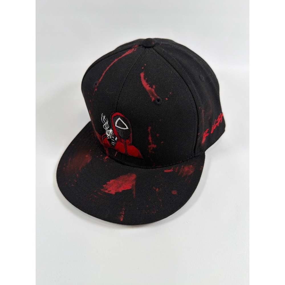 Squid Game Guard Fitted Hat Black Red Blood Splatter Cap The Vintage 7 5/8